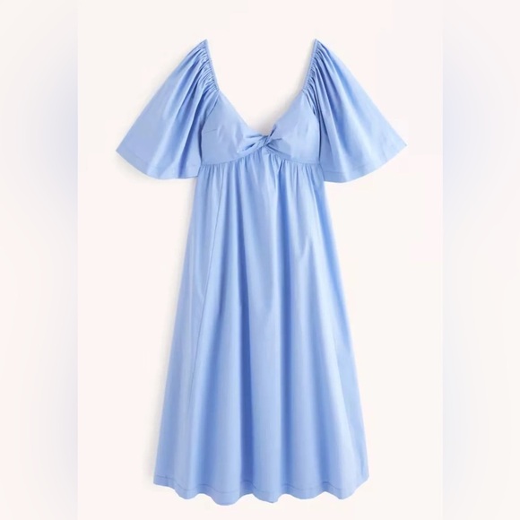 Abercrombie & Fitch Angel Sleeve Twist Front Midi Dress Blue Size Medium Petite - Picture 2 of 11